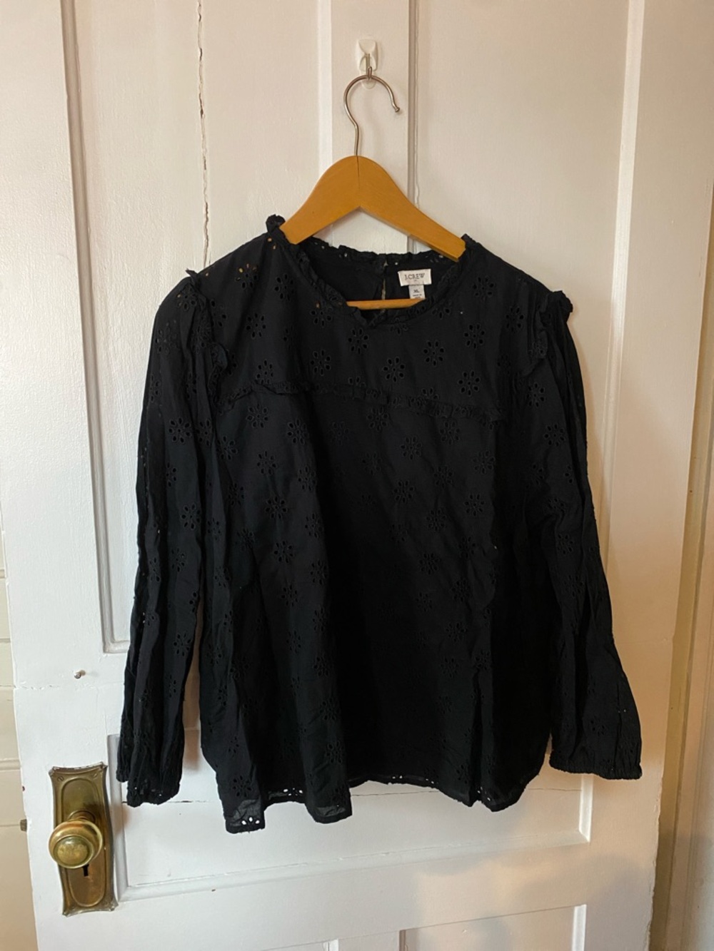 J. Crew Black Eyelet Long-Sleeve Blouse